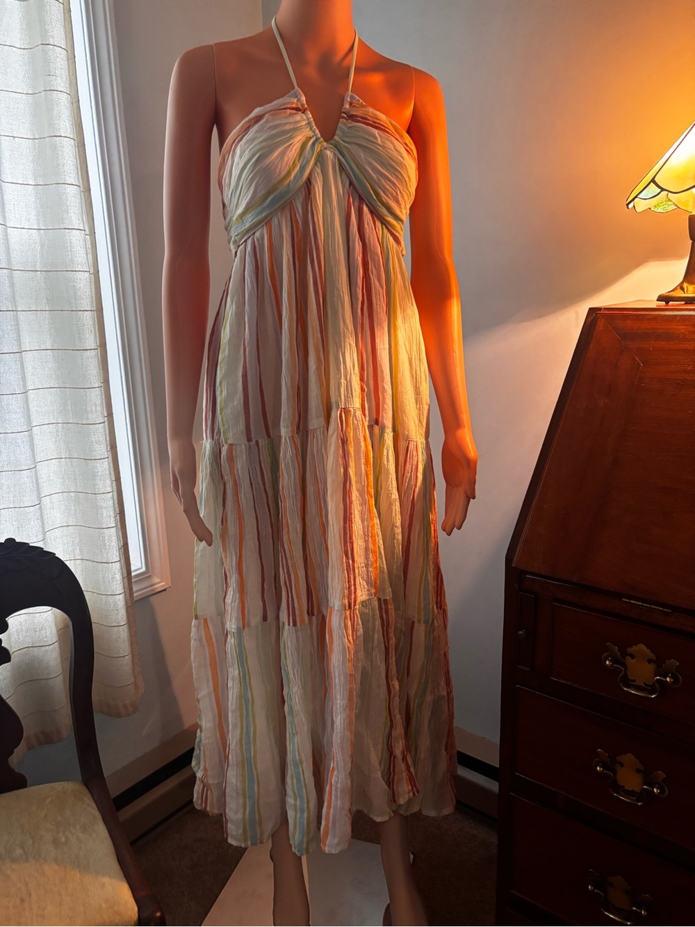 American Eagle Outfitters White Multicolor Striped Halter Maxi Dress - Picture 2 of 10